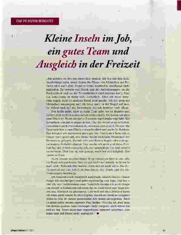 Vorschauseite 1: Kleine Inseln im Job, ein gutes Team und Ausgleich in der Freizeit
