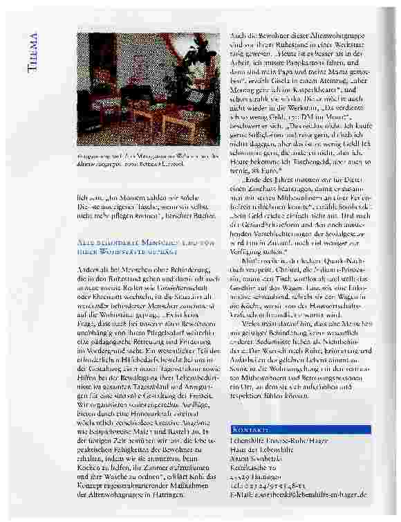 Vorschauseite 4: JEDEM EINZELNEN EINEN GUTEN LEBENSABEND ERMÖGLICHENDIE ALTENWOHNGRUPPE DER LEBENSHILFE IN HATTINGEN: