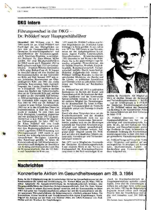 Vorschauseite 1: Konzertierte Aktion im Gesundheitswesen am 28.03.1984