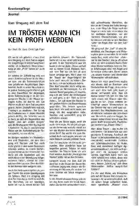 Vorschauseite 1: Im Trösten kann ich kein Profi werden Vom Umgang mit dem Tod