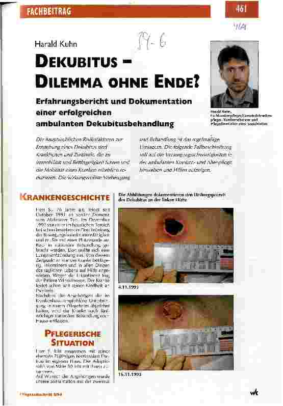Vorschauseite 1: Dekubitus - Dilemma ohne Ende? Erfahrungsbericht und Dokumentation einer erfolgreichen ambulanten Dekubitusbehandlung