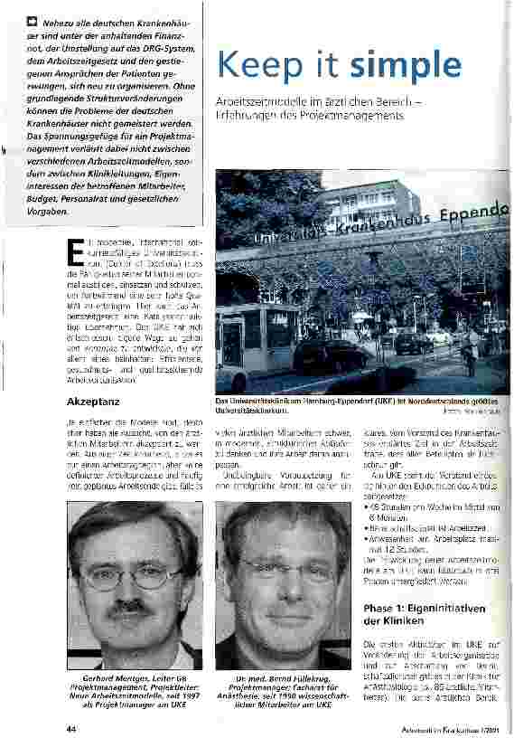 Vorschauseite 1: Keep it simpleArbeitszeitmodelle im ärztlichen Bereich -Erfahrungen des Projektmanagements
