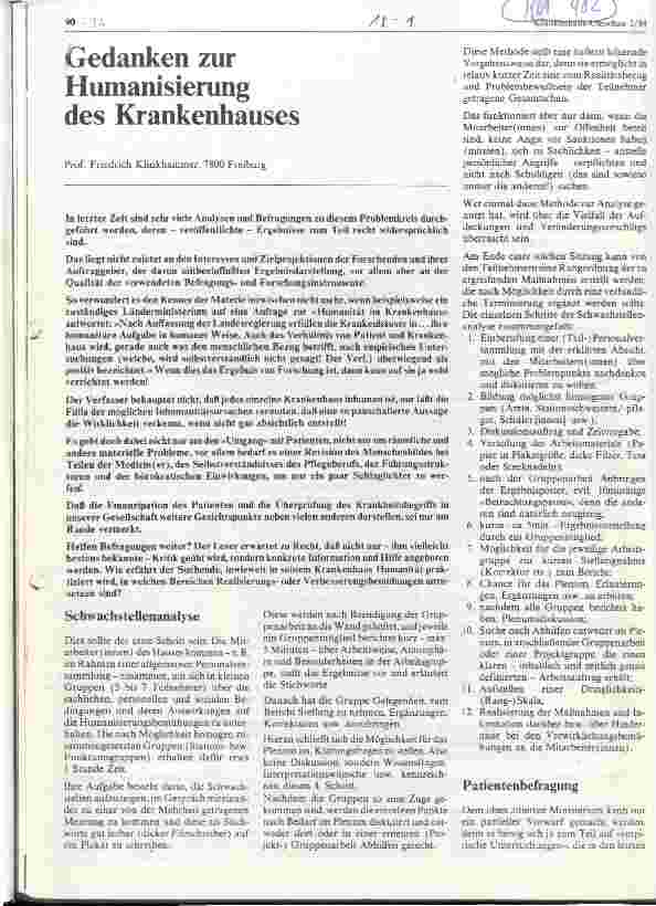 Vorschauseite 1: Gedanken zur Humanisierung des Krankenhauses