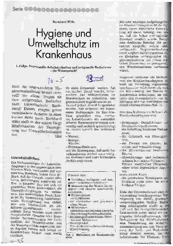 Vorschauseite 1: Hygiene und Umweltschutz im Krankenhaus 1. Folge: Angewandte Arbeitstechniken und zeitgemäße Bedürfnisse - ein Widerspruch?