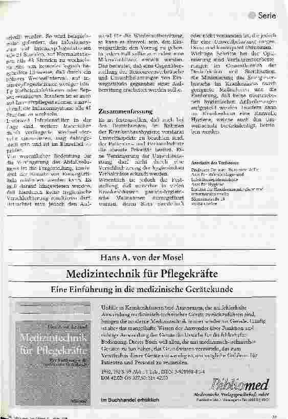 Vorschauseite 4: Hygiene und Umweltschutz im Krankenhaus 1. Folge: Angewandte Arbeitstechniken und zeitgemäße Bedürfnisse - ein Widerspruch?