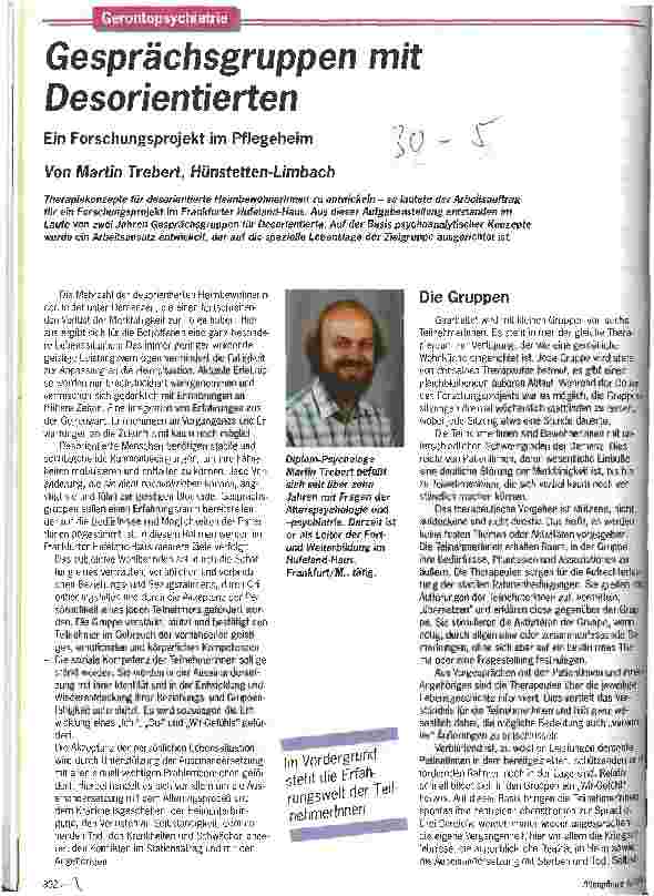 Vorschauseite 1: Gesprächsgruppen mit Desorientierten Ein Forschungsprojekt im Pflegeheim