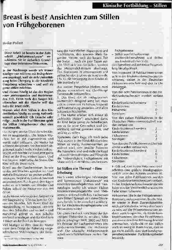 Vorschauseite 1: Breast is best? Ansichten zum Stillen von Frühgeborenen