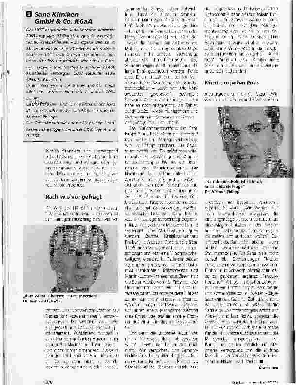 Vorschauseite 2: Auslaufmodell Managementvertrag?Die Geschäftsführung der Sana zu Strategien, bewährten und neuen Konzepten