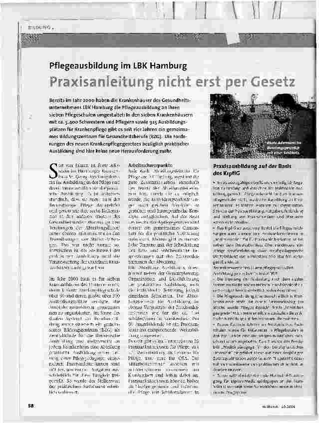 Vorschauseite 1: Praxisanleitung nicht erst per Gesetz. Pflegeausbildung im LBK Hamburg