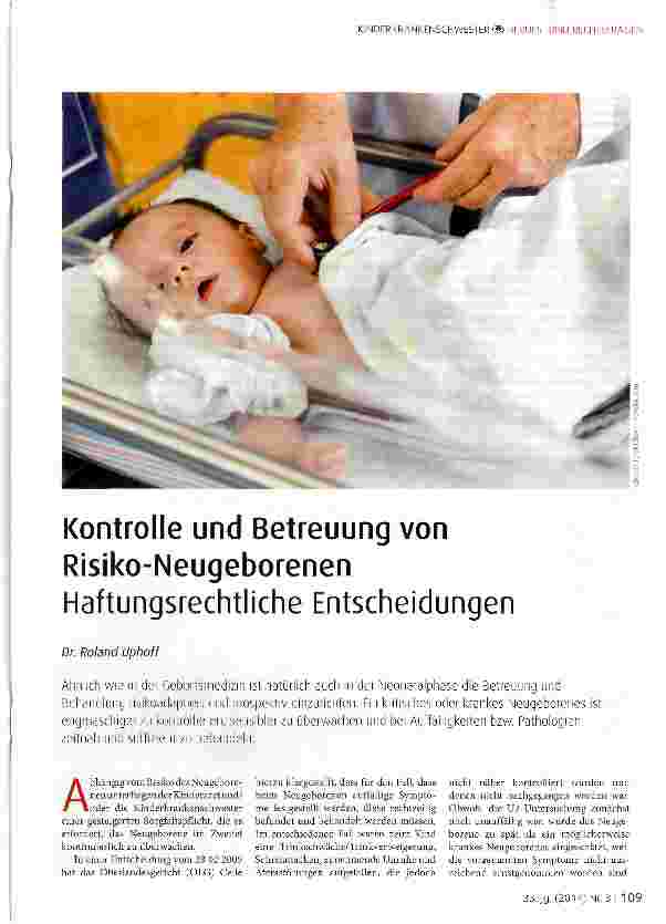 Vorschauseite 1: Kontrolle und Betreuung von Risiko-Neugeborenen Haftungsrechtliche Entscheidungen