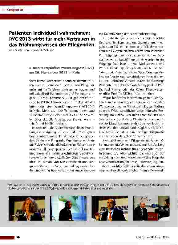 Vorschauseite 1: Patienten individuell wahrnehmen: IWC 2013 wirbt für mehr Vertrauen in das Erfahrungswissen der Pflegenden