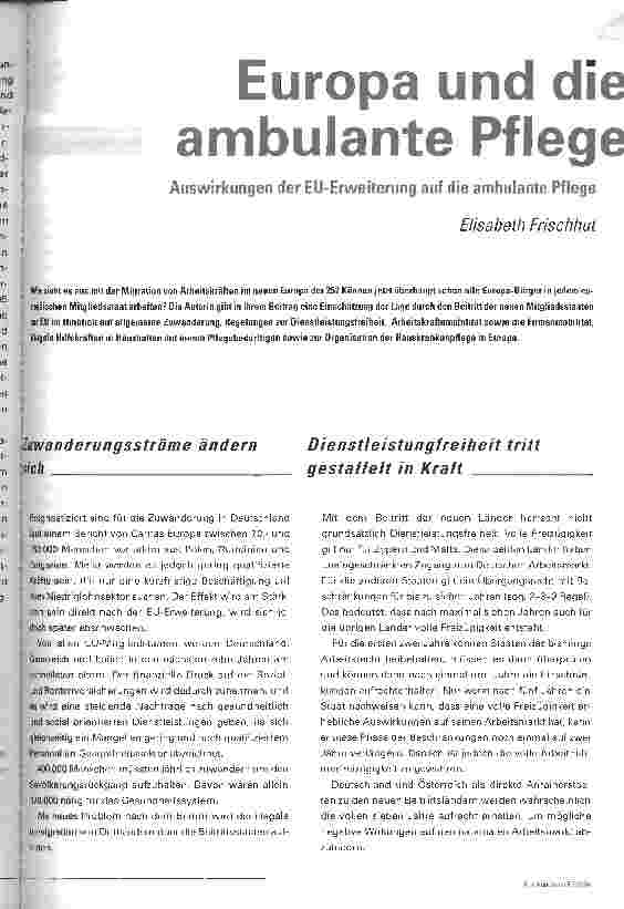 Vorschauseite 1: Europa und die ambulante PflegeAuswirkungen der EU-Erweiterung auf die ambulante Pflege