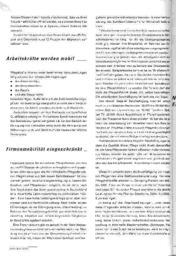 Vorschauseite 2: Europa und die ambulante PflegeAuswirkungen der EU-Erweiterung auf die ambulante Pflege