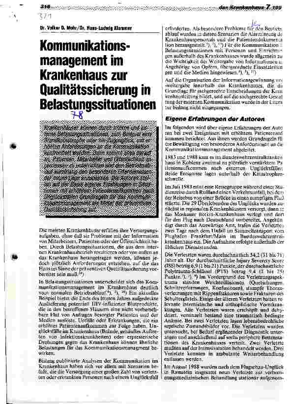 Vorschauseite 1: Kommunikationsmanagement (K) im Krankenhaus zur Qualitätssicherung in Belastungssituationen