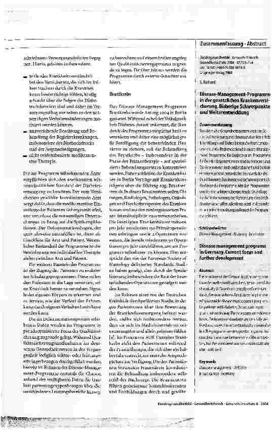 Vorschauseite 3: Disease-Management-Programme in der gesetzlichen KrankenversicherungBisherige Schwerpunkte und Weiterentwicklung