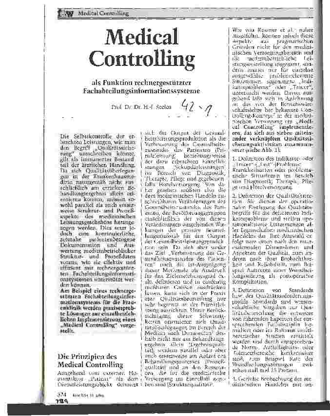 Vorschauseite 1: Medical Controlling als Funktion rechnergestützter Fachabteilunginformationssysteme
