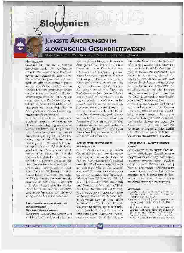 Vorschauseite 1: JÜNGSTE ÄNDERUNGEN IM SLOWENISCHEN GESUNDHEITSWESEN