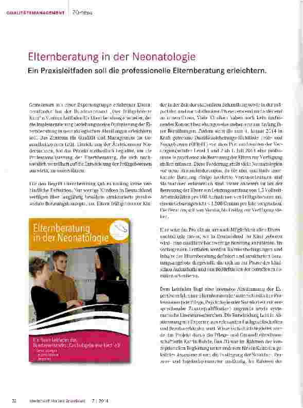 Vorschauseite 1: Elternberatung in der Neonatologie