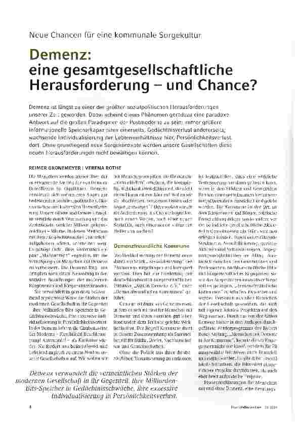 Vorschauseite 1: Demenz: eine gesamtgesellschaftliche Herausforderung - und Chance?