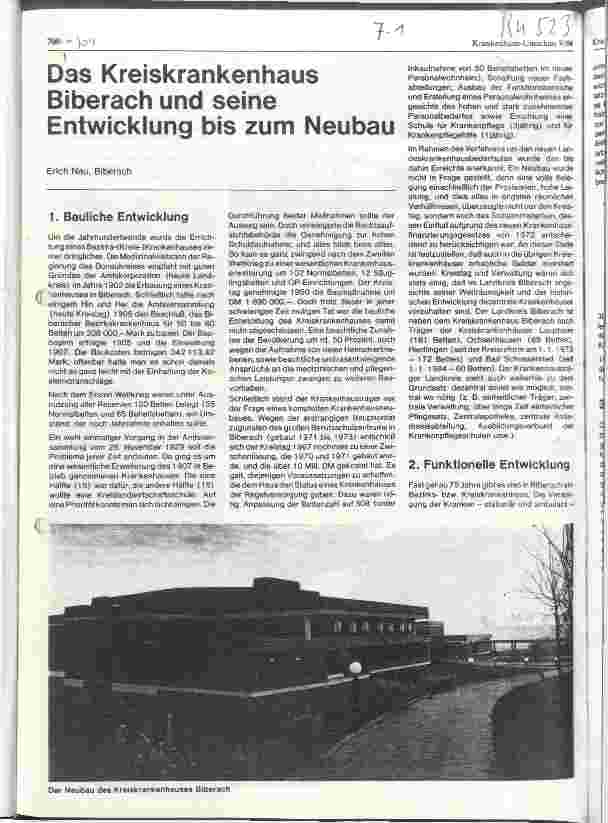 Vorschauseite 1: Das Kreiskrankenhaus Biberach und seine Entwicklung bis zum Neubau