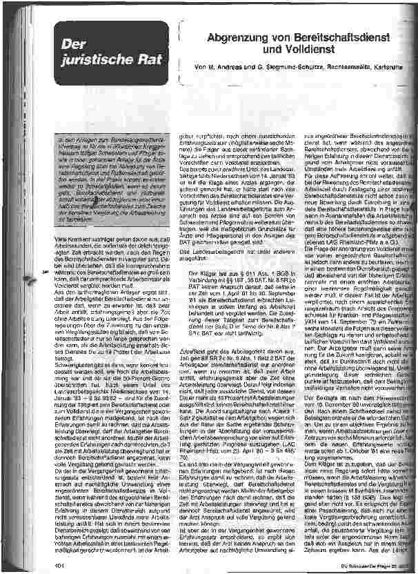 Vorschauseite 1: Abgrenzung von Bereitschaftsdienst und Volldienst