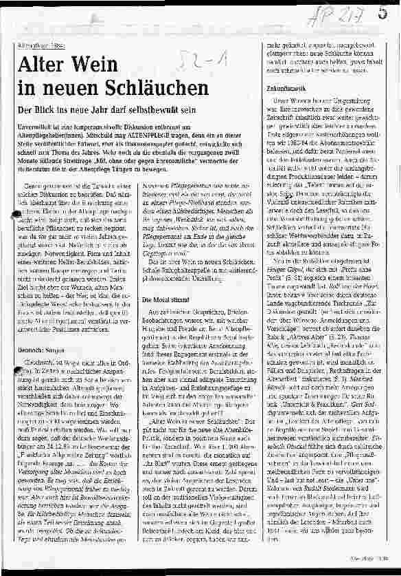 Vorschauseite 1: Altenpflege 1984: Alter Wein in neuen Schläuchen
