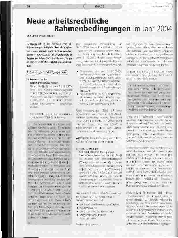 Vorschauseite 1: Neue arbeitsrechtliche Rahmenbedingungen im Jahr 2004