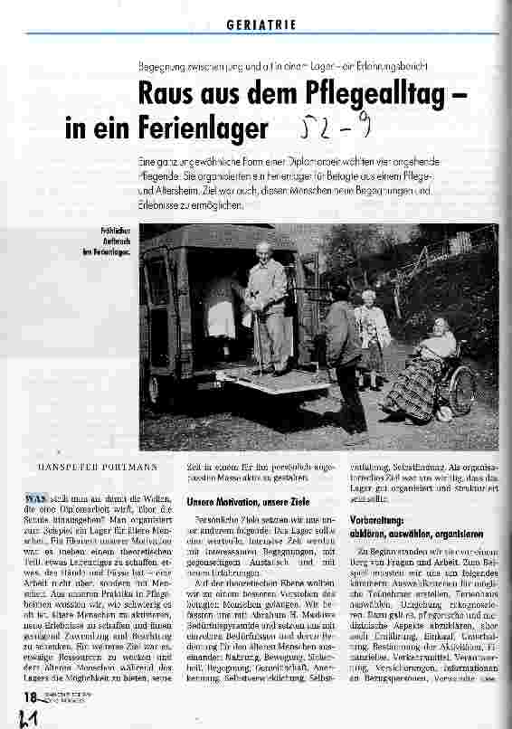 Vorschauseite 1: Raus aus dem Pflegealltag - in ein Ferienlager Begegnung zwischen jung und alt in einem Lager - ein Erfahrungsbericht