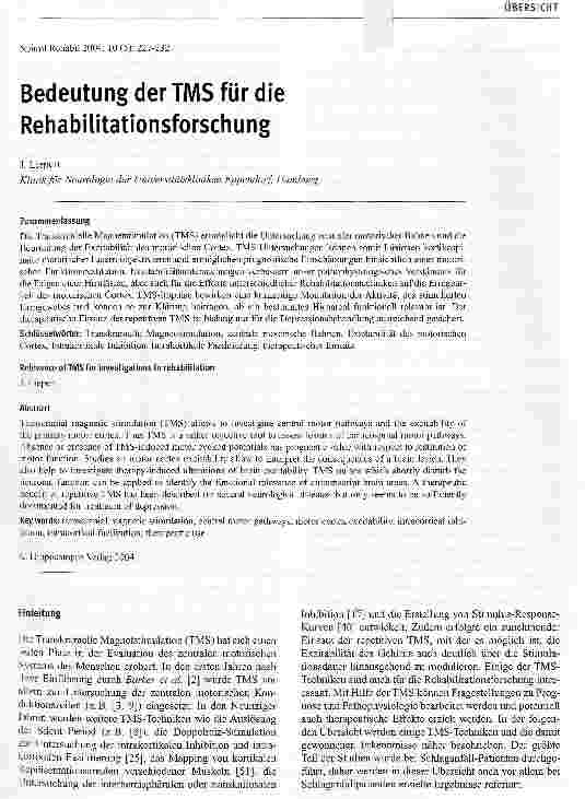 Vorschauseite 1: Bedeutung der TMS für die Rehabilitationsforschung