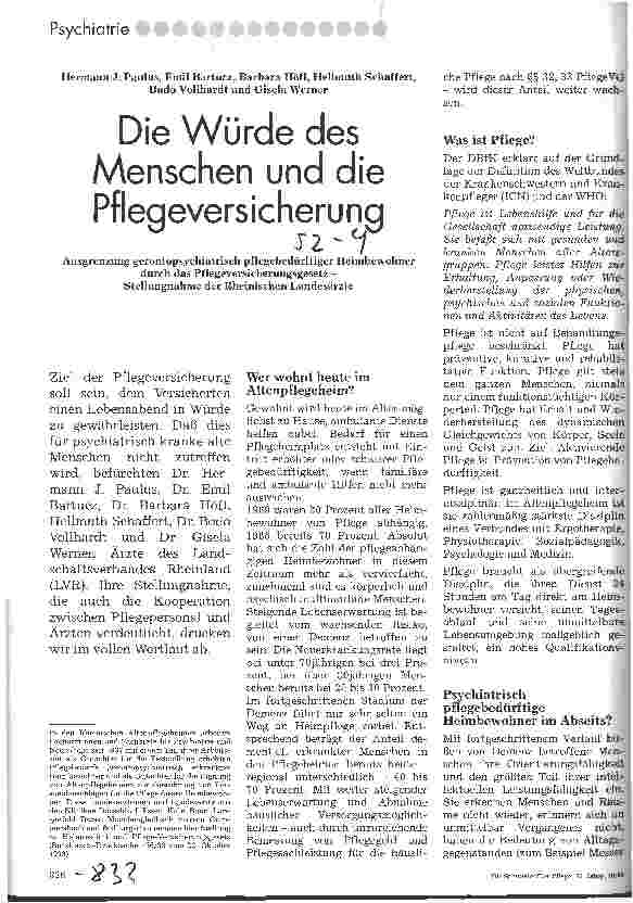 Vorschauseite 1: Die Würde des Menschen und die Pflegeversicherung Ausgrenzung gerontopsychiatrisch pflegebedürftiger Heimbewohner durch das Pflege-