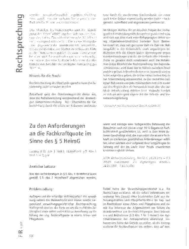 Vorschauseite 1: Zu den Anforderungen an die Fachkraftquote im Sinne des § 5 HeimG