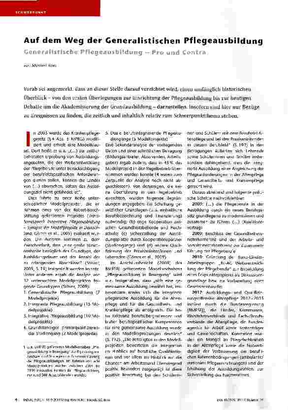 Vorschauseite 1: Auf dem Weg der Generalistischen Pflegeausbildung - Pro und Contra