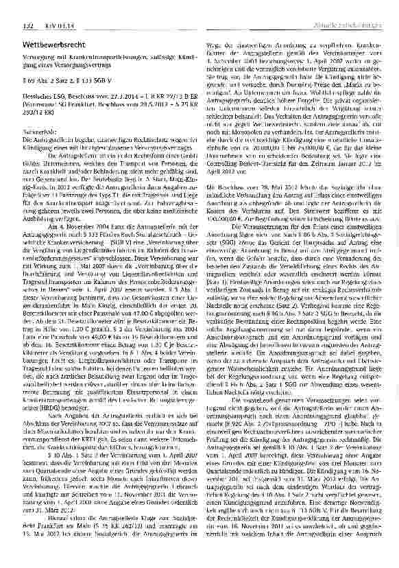 Vorschauseite 1: WettbewerbsrechtVersorgung mit Krankentransportleistungen, zulässige Kündi-gung eines Versorgungsvertrags