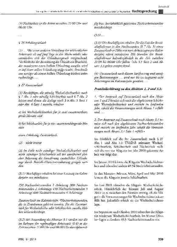 Vorschauseite 2: Vorrang des Zusatzurlaubs für Wechselschichtarbeit oder Schichtarbeit vor Zusatzurlaub für Nachtarbeit TVöD-B § 27 Abs. 1 und Abs. 3. 1 Satz 2; TVöD § 27 Protokollerklärung Nr. 2