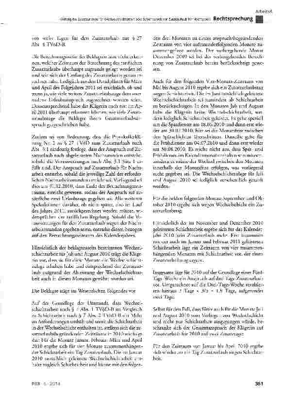Vorschauseite 4: Vorrang des Zusatzurlaubs für Wechselschichtarbeit oder Schichtarbeit vor Zusatzurlaub für Nachtarbeit TVöD-B § 27 Abs. 1 und Abs. 3. 1 Satz 2; TVöD § 27 Protokollerklärung Nr. 2