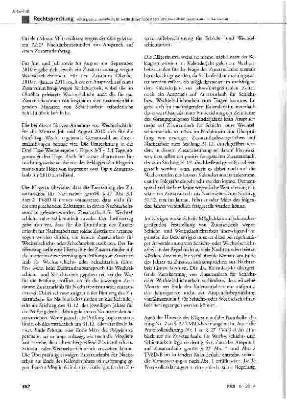 Vorschauseite 5: Vorrang des Zusatzurlaubs für Wechselschichtarbeit oder Schichtarbeit vor Zusatzurlaub für Nachtarbeit TVöD-B § 27 Abs. 1 und Abs. 3. 1 Satz 2; TVöD § 27 Protokollerklärung Nr. 2