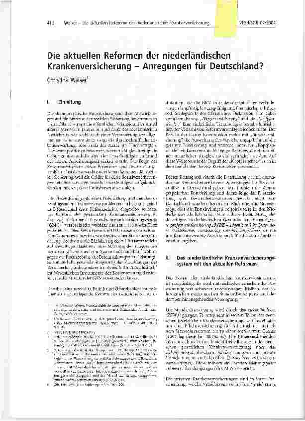 Vorschauseite 1: Die aktuellen Reformen der niederländischen Krankenversicherung - Anregungen für Deutschland?