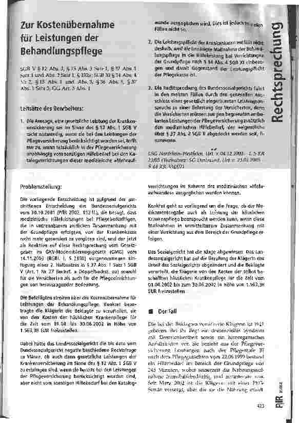Vorschauseite 1: Zur Kostenübernahme für Leistungen der Behandlungspflege