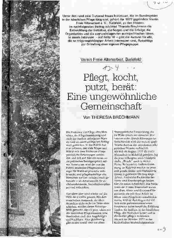 Vorschauseite 1: Verein Freie Altenarbeit, Bielefeld: Pflegt, kocht, putzt, berät: Eine ungewöhnliche Gemeinschaft