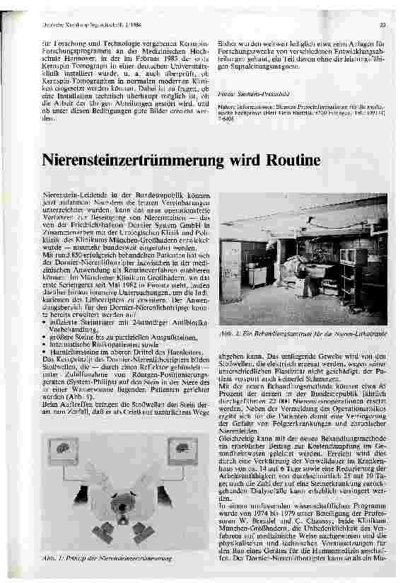 Vorschauseite 1: Nierensteinzertrümmerung wird Routine