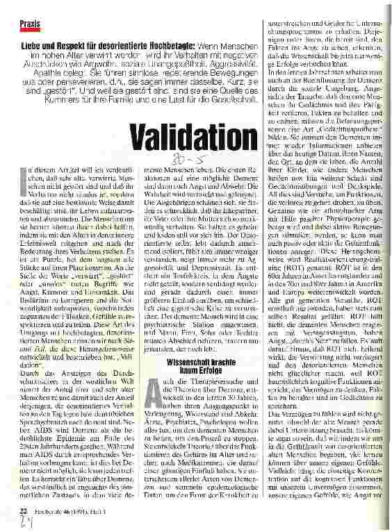Vorschauseite 1: Validation Liebe und Respekt für desorientierte Hochbetagte