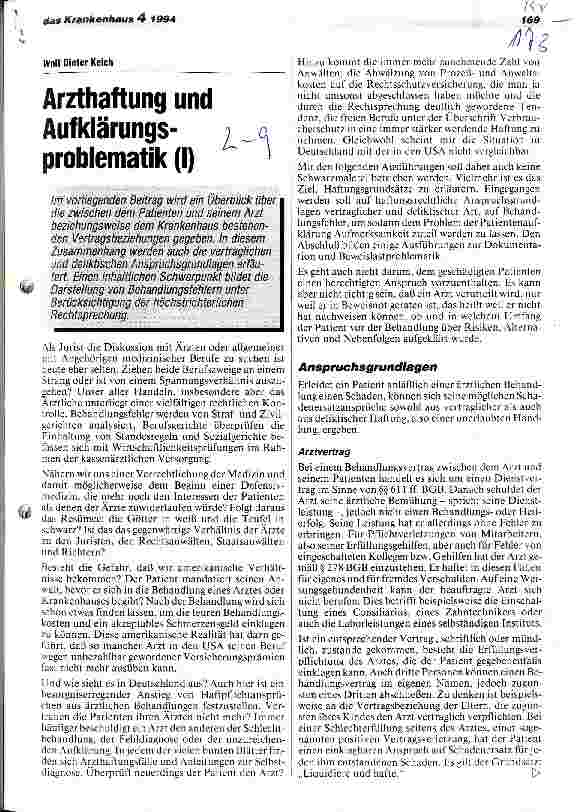 Vorschauseite 1: Arzthaftung und Aufklärungsproblematik (I)