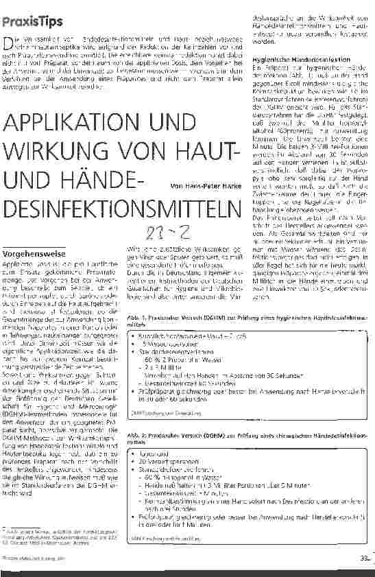 Vorschauseite 1: Applikation und Wirkung von Hautund Händedesinfektionsmitteln