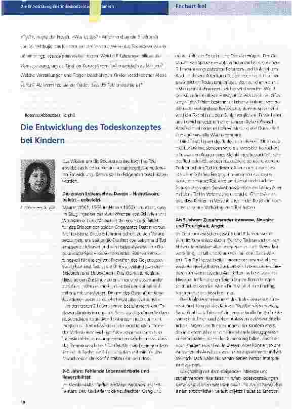 Vorschauseite 1: Die Entwicklung des Todeskonzeptes bei Kindern