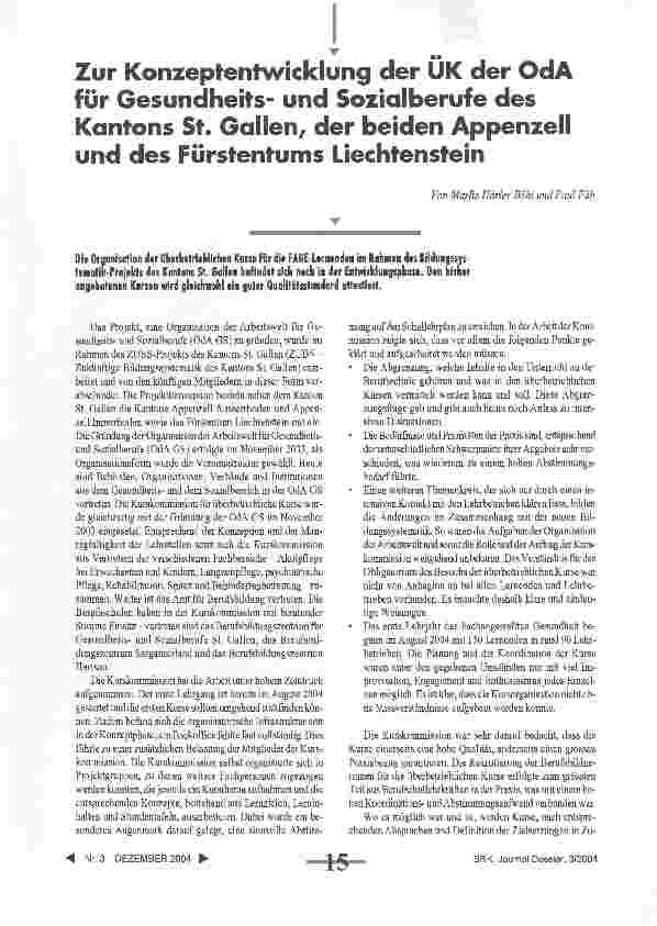 Vorschauseite 1: Zur Konzeptentwicklung der ÜK der OdA für Gesundheitsund Sozialberufe des Kantons St. Gallen, der beiden Appenzell und des Fürstentums Liechtenstein