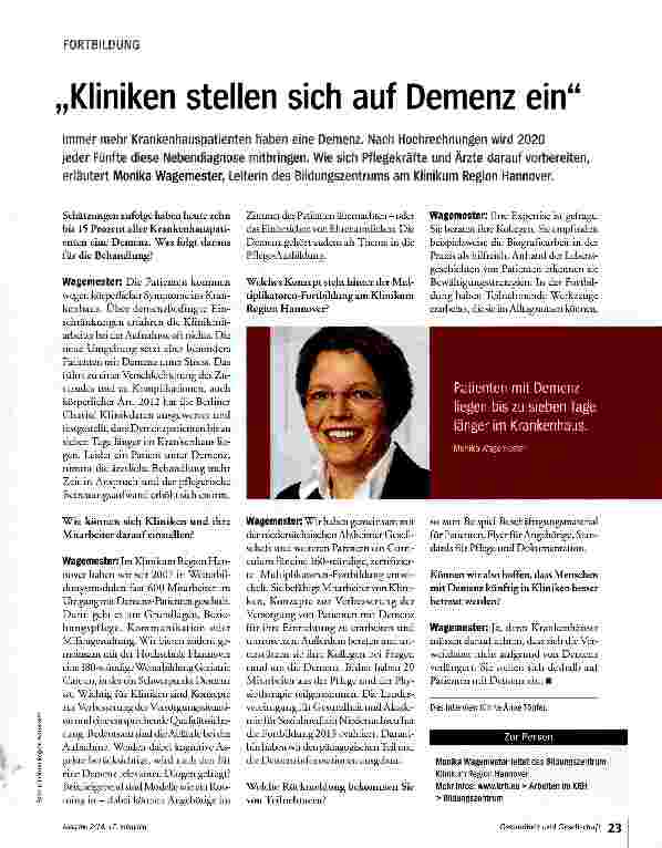 Vorschauseite 1: Kliniken stellen sich auf Demenz ein