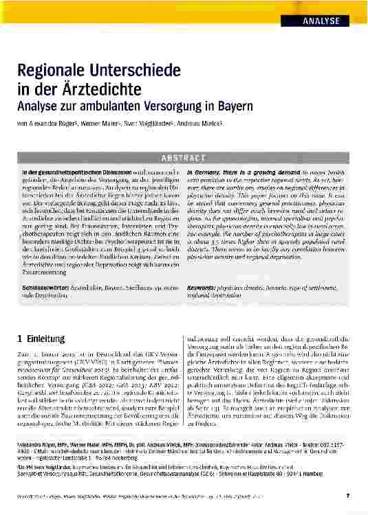 Vorschauseite 1: Regionale Unterschiede in der Ärztedichte