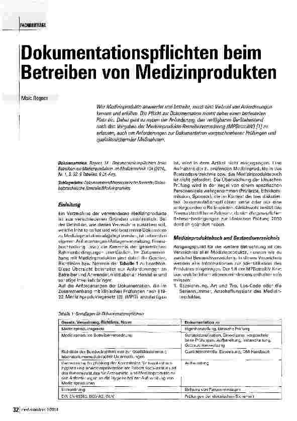 Vorschauseite 1: Dokumentationspflichten beim Betreiben von Medizinprodukten