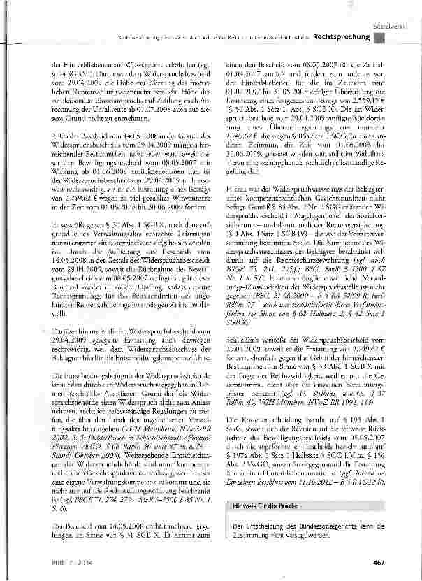 Vorschauseite 5: Rentenversicherung - Zum Gebot der hinreichenden Bestimmtheit eines KorrekturbescheidsSGBX§ 33 Abs. 1; BGB § 133