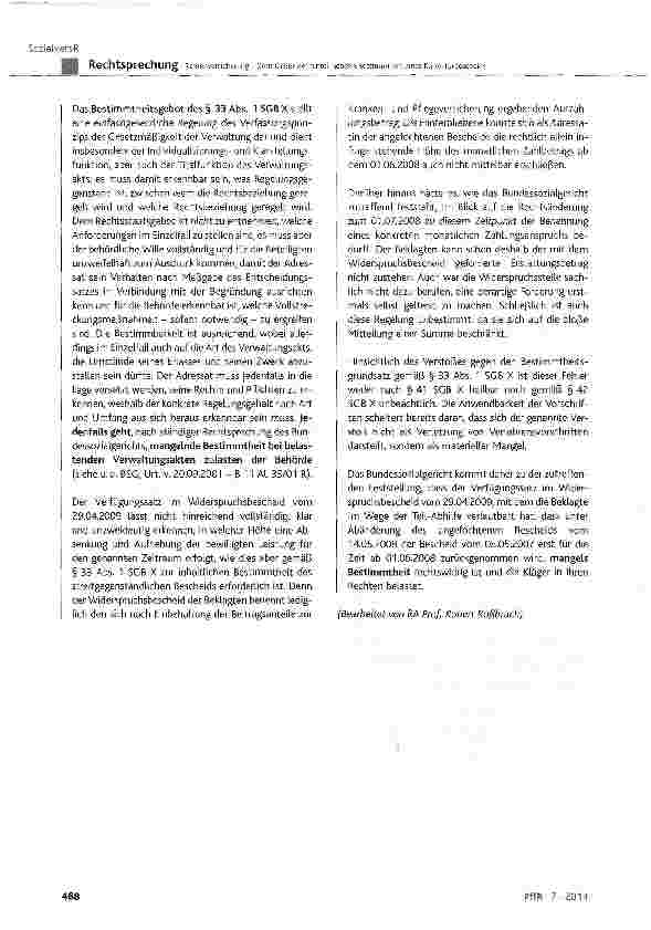 Vorschauseite 6: Rentenversicherung - Zum Gebot der hinreichenden Bestimmtheit eines KorrekturbescheidsSGBX§ 33 Abs. 1; BGB § 133